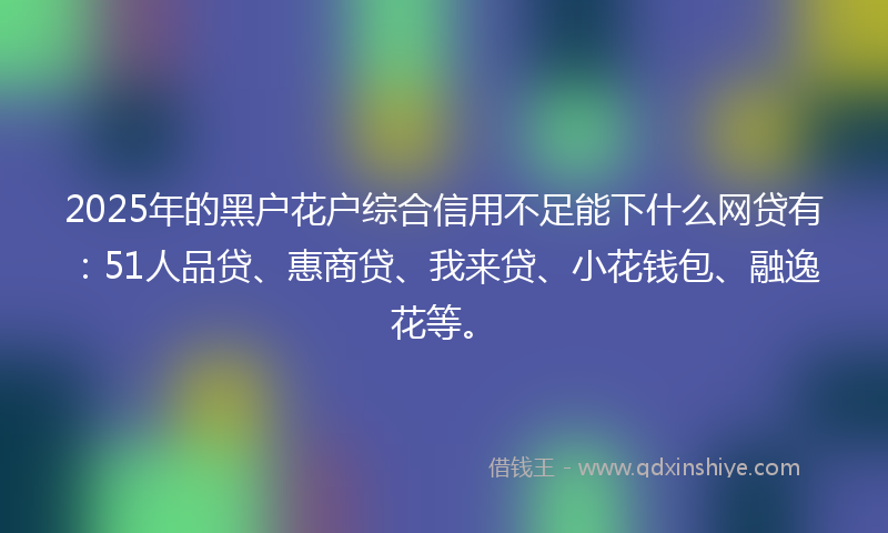 2025年的黑户花户综合信用不足能下什么网贷有：51人品贷、惠商贷、我来贷、小花钱包、融逸花等。
