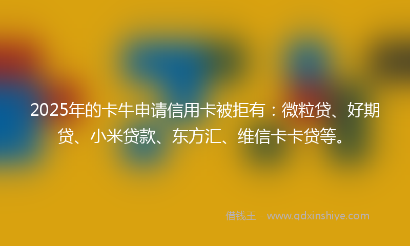 2025年的卡牛申请信用卡被拒有：微粒贷、好期贷、小米贷款、东方汇、维信卡卡贷等。