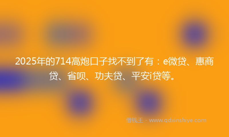 2025年的714高炮口子找不到了有：e微贷、惠商贷、省呗、功夫贷、平安i贷等。