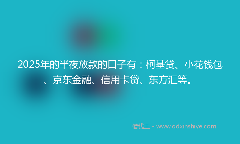2025年的半夜放款的口子有：柯基贷、小花钱包、京东金融、信用卡贷、东方汇等。