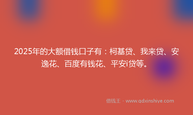 2025年的大额借钱口子有：柯基贷、我来贷、安逸花、百度有钱花、平安i贷等。
