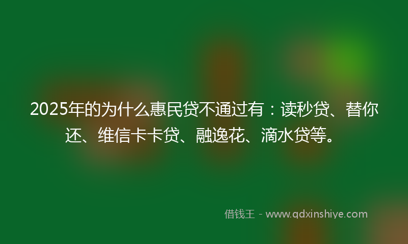 2025年的为什么惠民贷不通过有：读秒贷、替你还、维信卡卡贷、融逸花、滴水贷等。