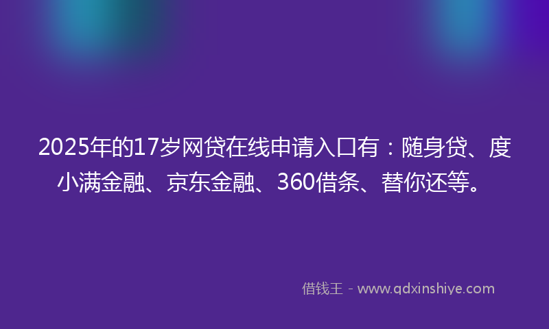 2025年的17岁网贷在线申请入口有：随身贷、度小满金融、京东金融、360借条、替你还等。