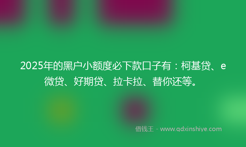 2025年的黑户小额度必下款口子有：柯基贷、e微贷、好期贷、拉卡拉、替你还等。