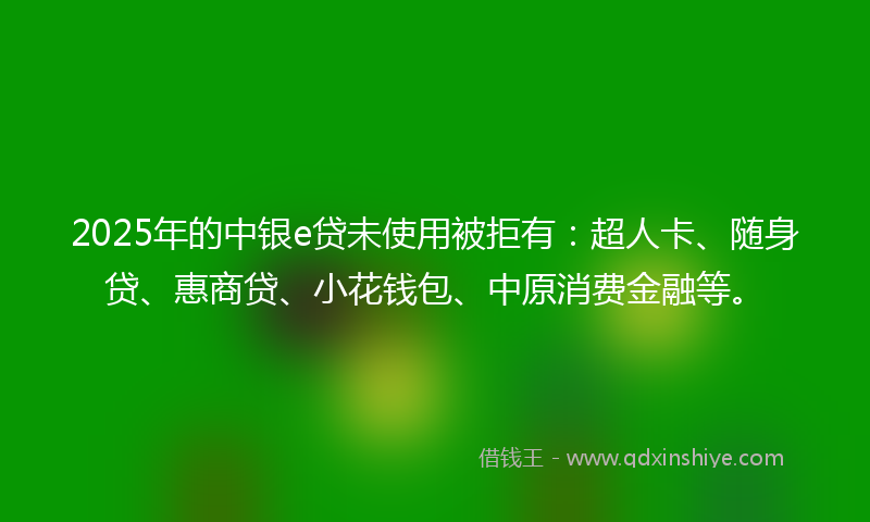 2025年的中银e贷未使用被拒有：超人卡、随身贷、惠商贷、小花钱包、中原消费金融等。