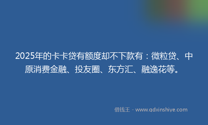 2025年的卡卡贷有额度却不下款有：微粒贷、中原消费金融、投友圈、东方汇、融逸花等。