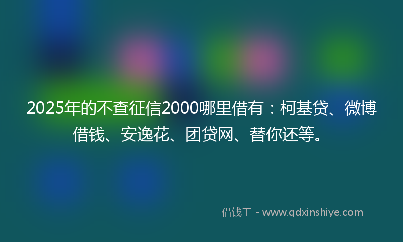 2025年的不查征信2000哪里借有：柯基贷、微博借钱、安逸花、团贷网、替你还等。
