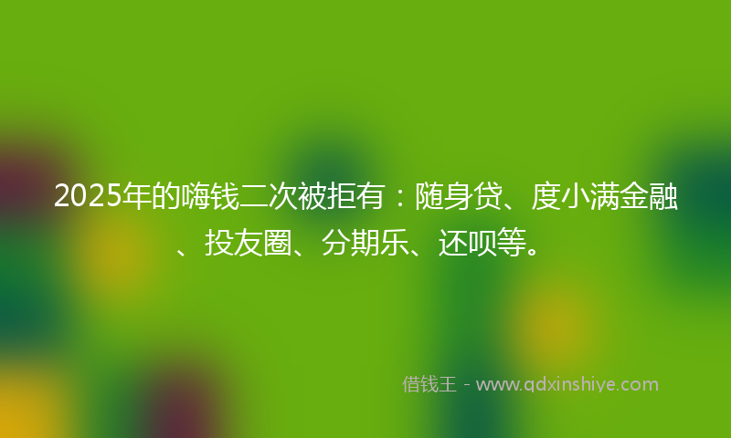 2025年的嗨钱二次被拒有：随身贷、度小满金融、投友圈、分期乐、还呗等。