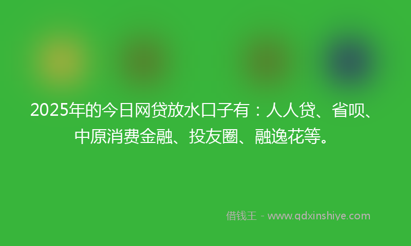 2025年的今日网贷放水口子有：人人贷、省呗、中原消费金融、投友圈、融逸花等。