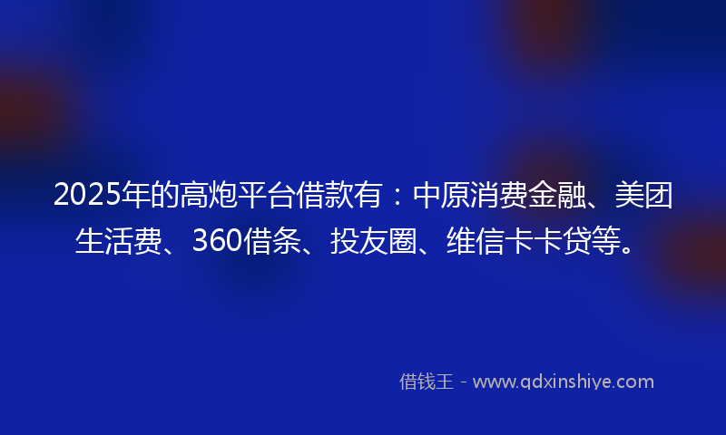 2025年的高炮平台借款有：中原消费金融、美团生活费、360借条、投友圈、维信卡卡贷等。