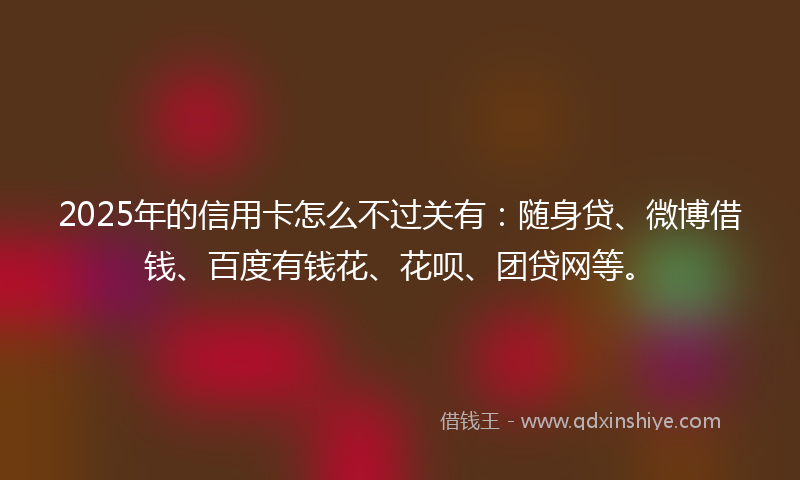 2025年的信用卡怎么不过关有：随身贷、微博借钱、百度有钱花、花呗、团贷网等。