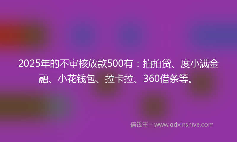 2025年的不审核放款500有：拍拍贷、度小满金融、小花钱包、拉卡拉、360借条等。
