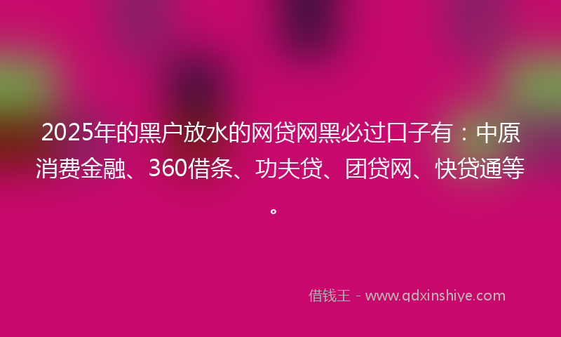 2025年的黑户放水的网贷网黑必过口子有：中原消费金融、360借条、功夫贷、团贷网、快贷通等。