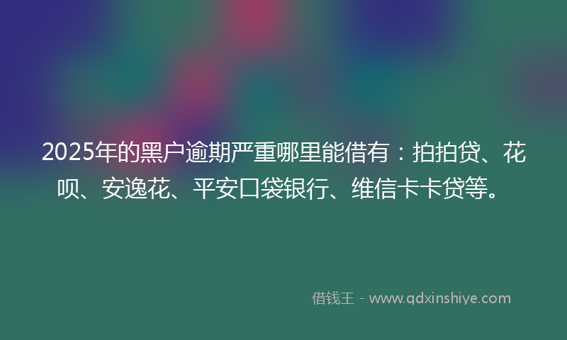 2025年的黑户逾期严重哪里能借有：拍拍贷、花呗、安逸花、平安口袋银行、维信卡卡贷等。