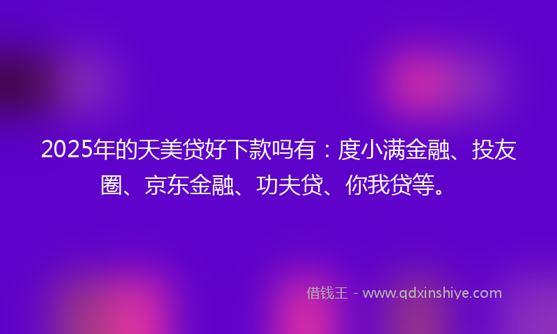 2025年的天美贷好下款吗有：度小满金融、投友圈、京东金融、功夫贷、你我贷等。