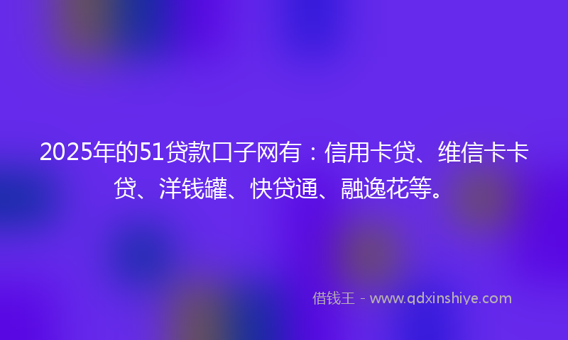 2025年的51贷款口子网有：信用卡贷、维信卡卡贷、洋钱罐、快贷通、融逸花等。