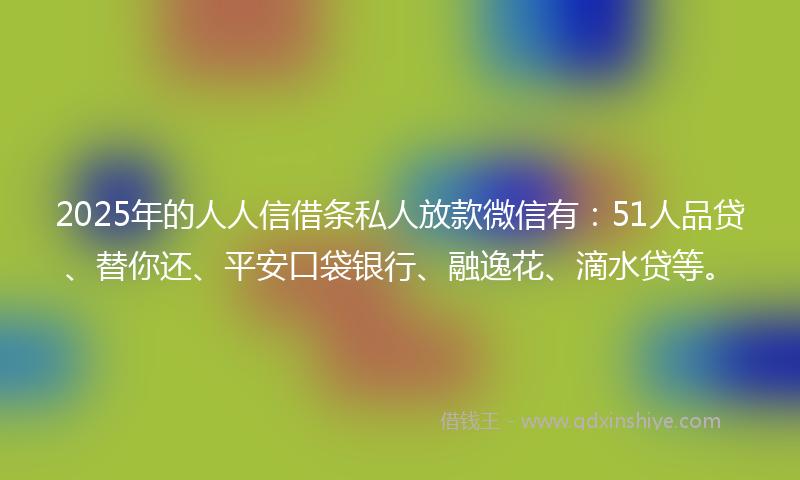 2025年的人人信借条私人放款微信有：51人品贷、替你还、平安口袋银行、融逸花、滴水贷等。