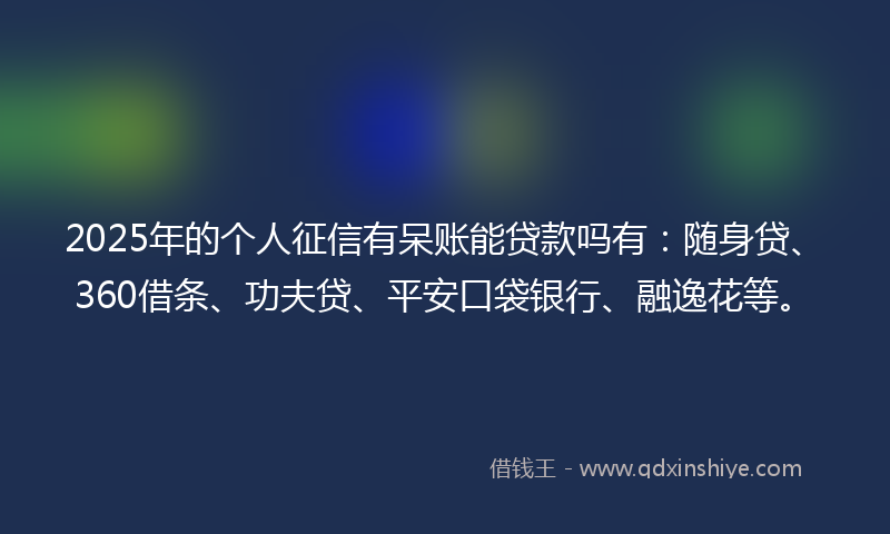 2025年的个人征信有呆账能贷款吗有：随身贷、360借条、功夫贷、平安口袋银行、融逸花等。