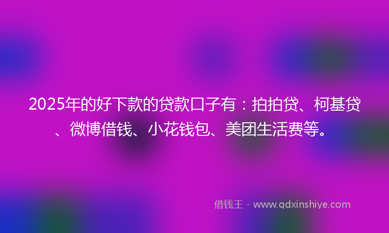 2025年的好下款的贷款口子有：拍拍贷、柯基贷、微博借钱、小花钱包、美团生活费等。