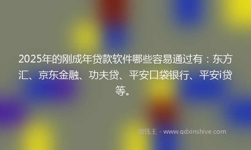 2025年的刚成年贷款软件哪些容易通过有：东方汇、京东金融、功夫贷、平安口袋银行、平安i贷等。