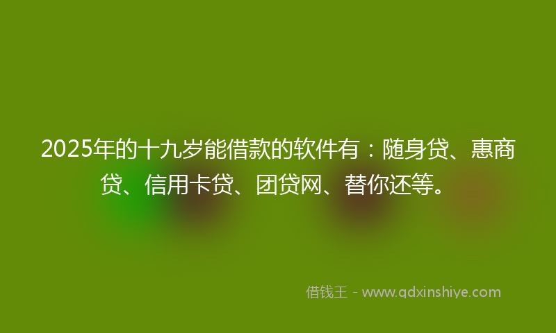 2025年的十九岁能借款的软件有：随身贷、惠商贷、信用卡贷、团贷网、替你还等。
