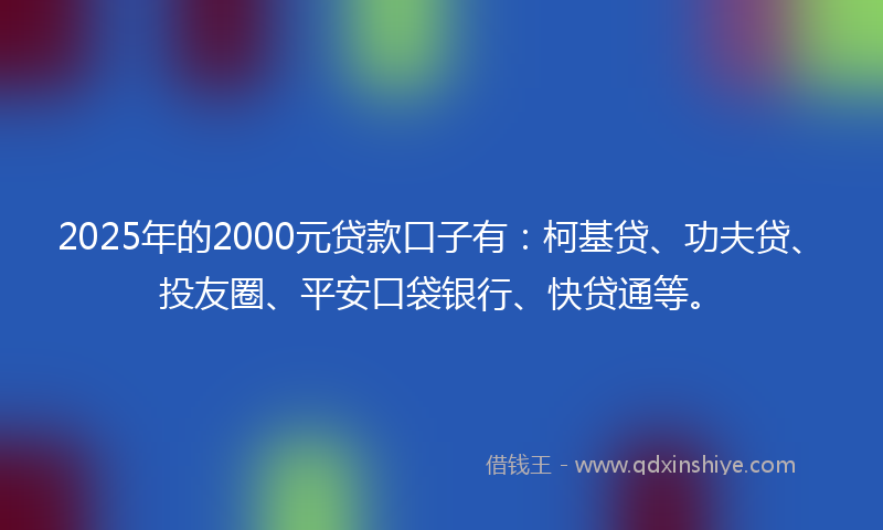 2025年的2000元贷款口子有：柯基贷、功夫贷、投友圈、平安口袋银行、快贷通等。