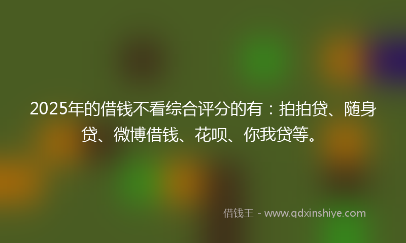2025年的借钱不看综合评分的有：拍拍贷、随身贷、微博借钱、花呗、你我贷等。