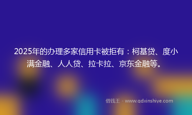 2025年的办理多家信用卡被拒有：柯基贷、度小满金融、人人贷、拉卡拉、京东金融等。