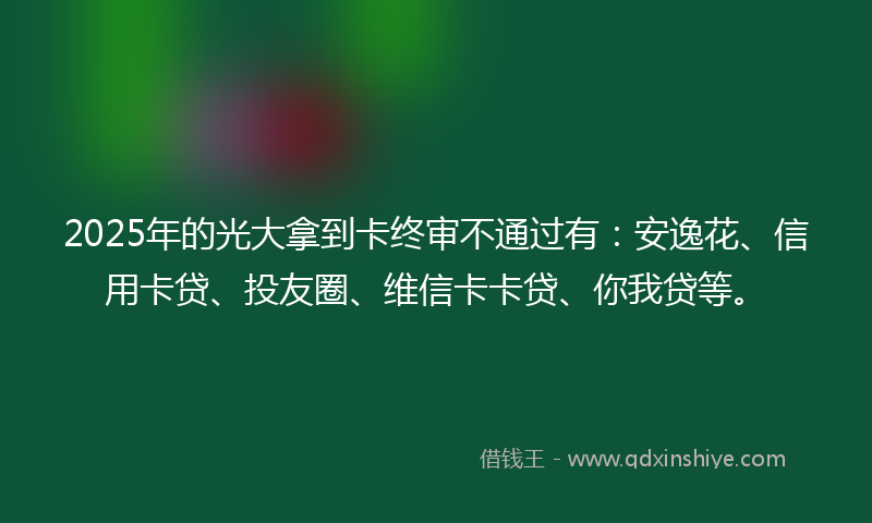 2025年的光大拿到卡终审不通过有：安逸花、信用卡贷、投友圈、维信卡卡贷、你我贷等。