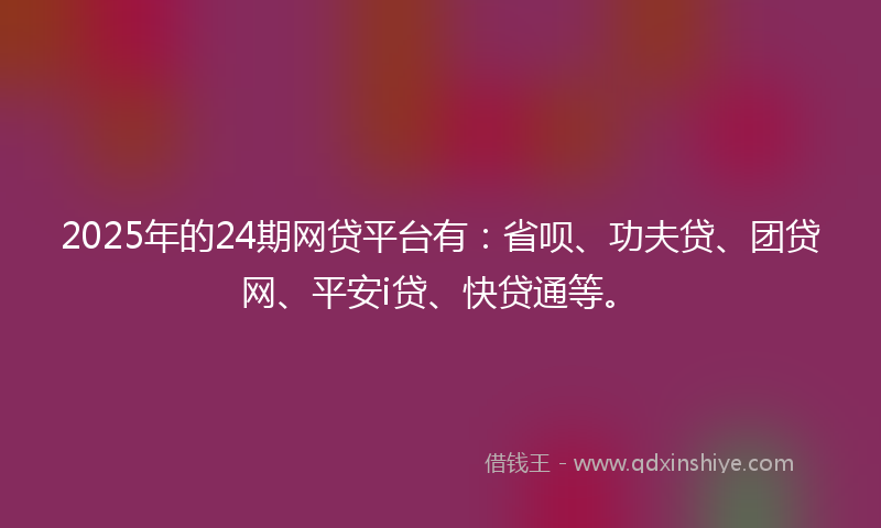 2025年的24期网贷平台有：省呗、功夫贷、团贷网、平安i贷、快贷通等。