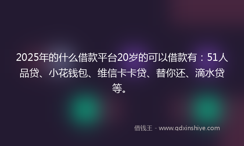2025年的什么借款平台20岁的可以借款有：51人品贷、小花钱包、维信卡卡贷、替你还、滴水贷等。