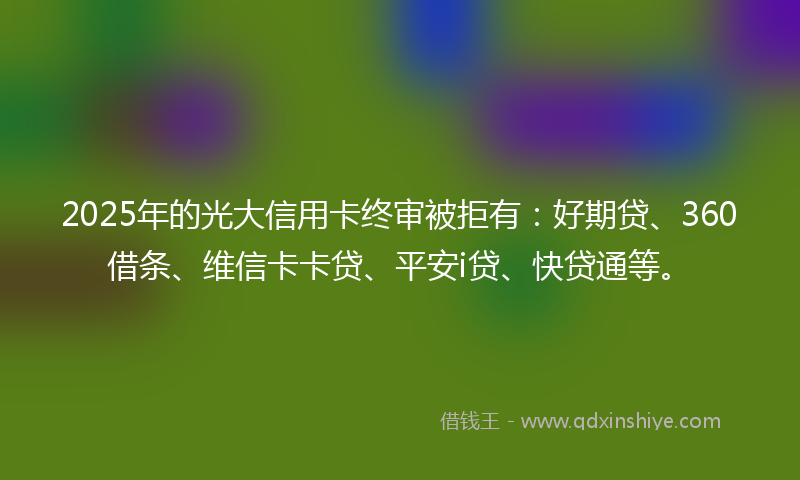 2025年的光大信用卡终审被拒有：好期贷、360借条、维信卡卡贷、平安i贷、快贷通等。