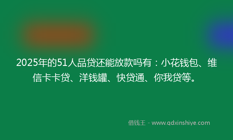 2025年的51人品贷还能放款吗有：小花钱包、维信卡卡贷、洋钱罐、快贷通、你我贷等。