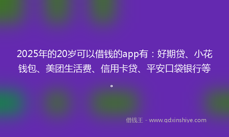 2025年的20岁可以借钱的app有：好期贷、小花钱包、美团生活费、信用卡贷、平安口袋银行等。