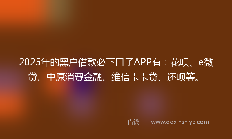 2025年的黑户借款必下口子APP有：花呗、e微贷、中原消费金融、维信卡卡贷、还呗等。
