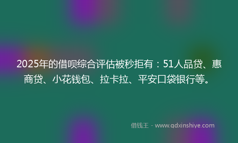 2025年的借呗综合评估被秒拒有：51人品贷、惠商贷、小花钱包、拉卡拉、平安口袋银行等。
