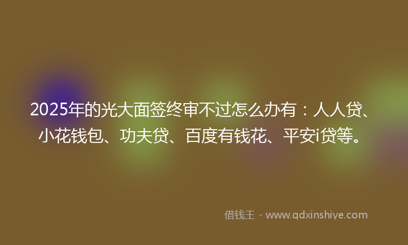 2025年的光大面签终审不过怎么办有：人人贷、小花钱包、功夫贷、百度有钱花、平安i贷等。
