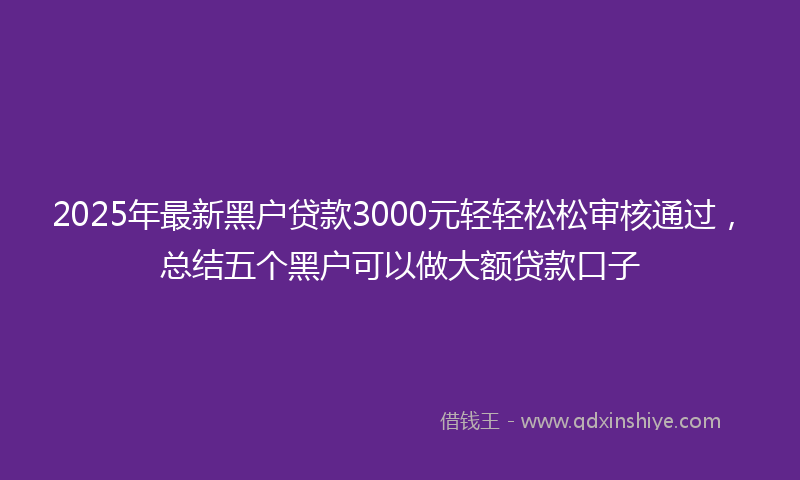 2025年最新黑户贷款3000元轻轻松松审核通过，总结五个黑户可以做大额贷款口子