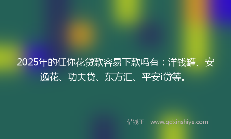 2025年的任你花贷款容易下款吗有：洋钱罐、安逸花、功夫贷、东方汇、平安i贷等。