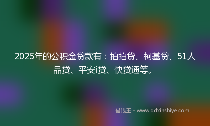 2025年的公积金贷款有:拍拍贷、柯基贷、51人品贷、平安i贷、快贷通等。