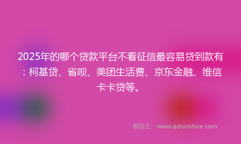 2025年的哪个贷款平台不看征信最容易贷到款有：柯基贷、省呗、美团生活费、京东金融、维信卡卡贷等。
