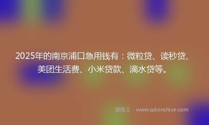 2025年的南京浦口急用钱有：微粒贷、读秒贷、美团生活费、小米贷款、滴水贷等。