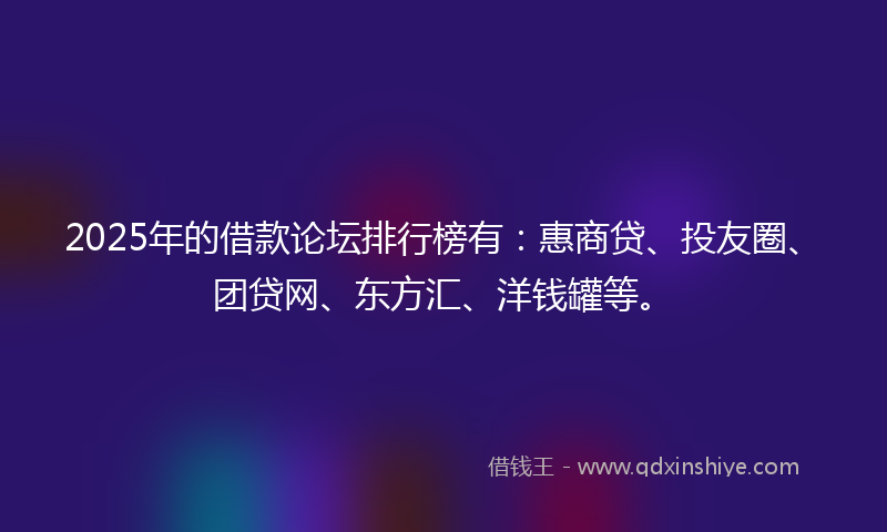 2025年的借款论坛排行榜有：惠商贷、投友圈、团贷网、东方汇、洋钱罐等。