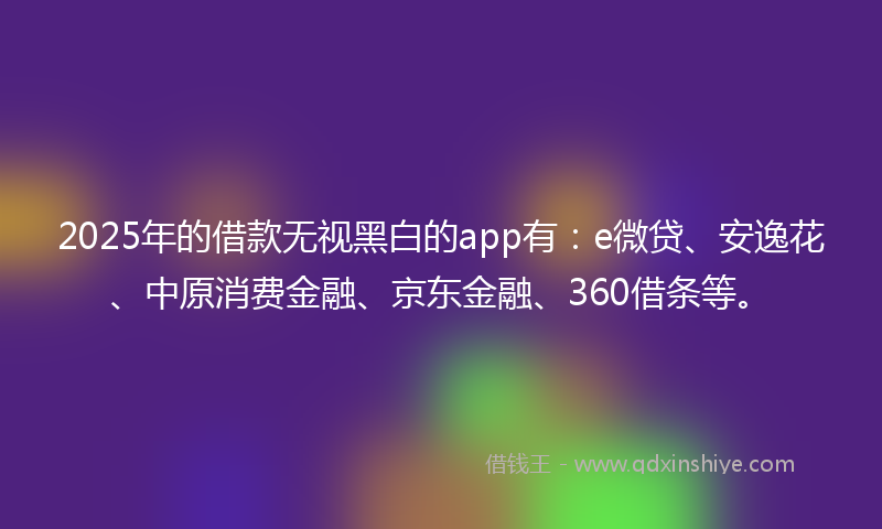 2025年的借款无视黑白的app有：e微贷、安逸花、中原消费金融、京东金融、360借条等。