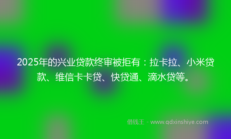 2025年的兴业贷款终审被拒有：拉卡拉、小米贷款、维信卡卡贷、快贷通、滴水贷等。