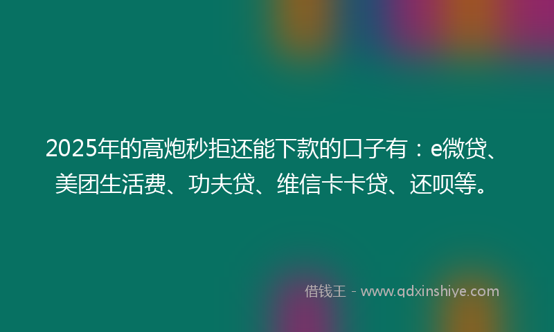 2025年的高炮秒拒还能下款的口子有：e微贷、美团生活费、功夫贷、维信卡卡贷、还呗等。