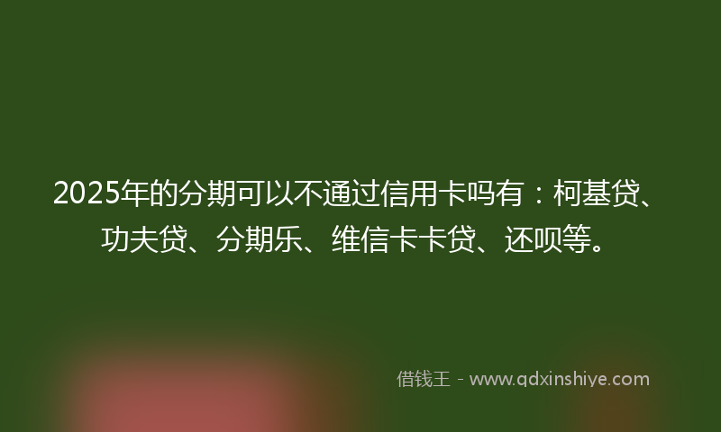 2025年的分期可以不通过信用卡吗有：柯基贷、功夫贷、分期乐、维信卡卡贷、还呗等。