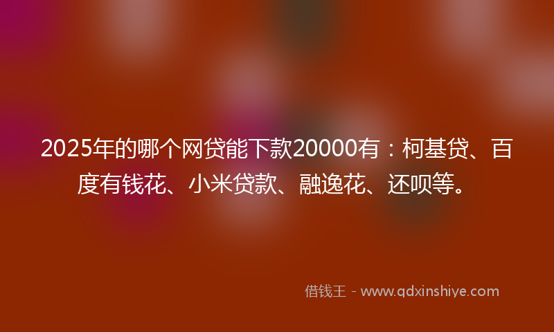 2025年的哪个网贷能下款20000有：柯基贷、百度有钱花、小米贷款、融逸花、还呗等。