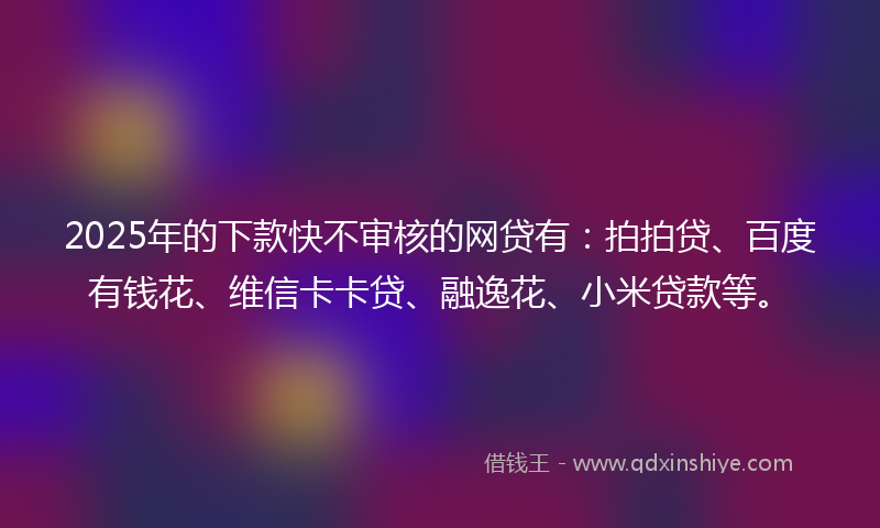 2025年的下款快不审核的网贷有：拍拍贷、百度有钱花、维信卡卡贷、融逸花、小米贷款等。