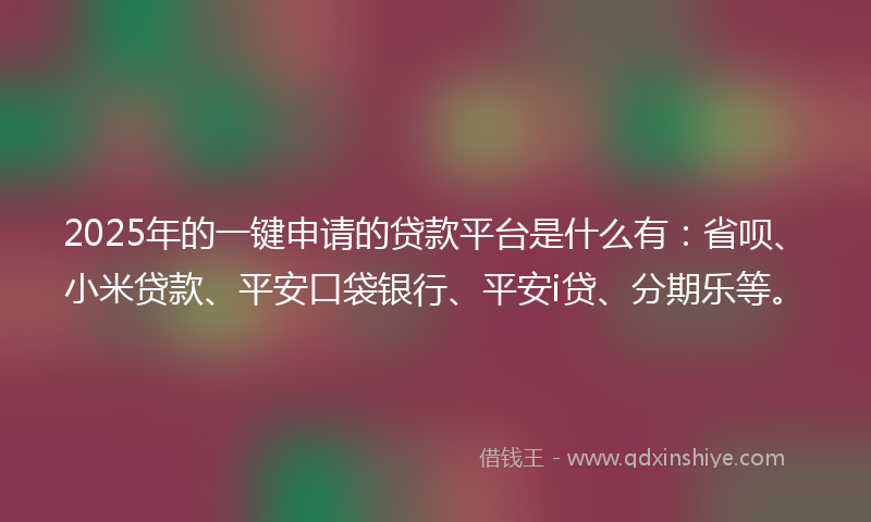 2025年的一键申请的贷款平台是什么有：省呗、小米贷款、平安口袋银行、平安i贷、分期乐等。
